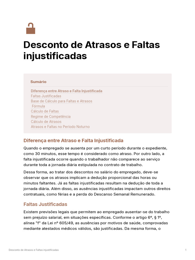 Desconto de Atrasos e Faltas Injustificadas | PDF | Salário | Férias ...