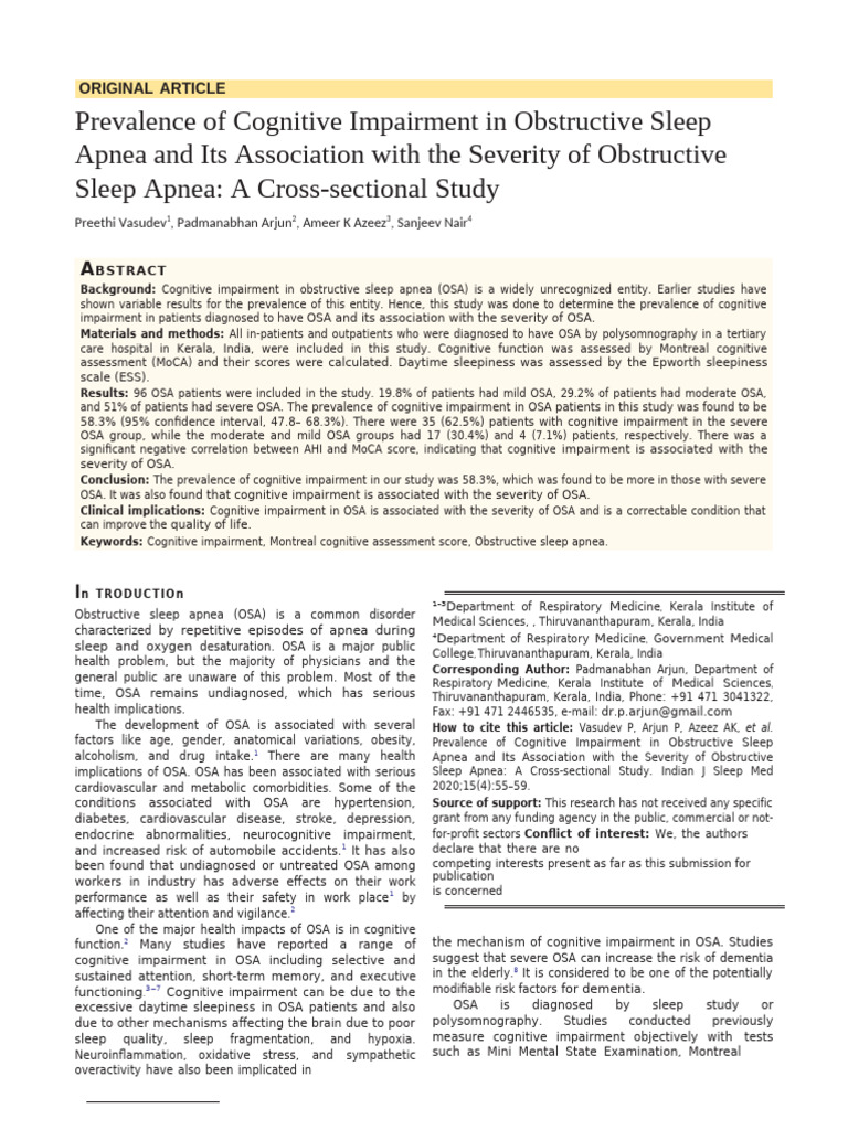 Cognitive Impairment in Obstructive Sleep Apnea | PDF | Sleep Apnea ...