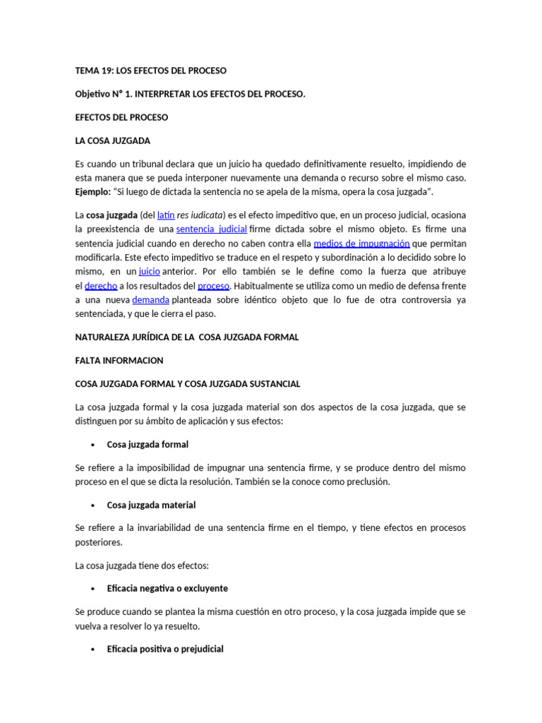 Efectos de la Cosa Juzgada en Procesos | PDF | Res Judicata | Sentencia ...