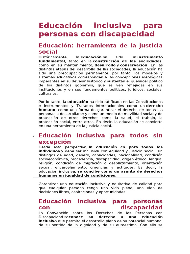 Educación Inclusiva y Discapacidad | PDF | Invalidez | Inclusión ...