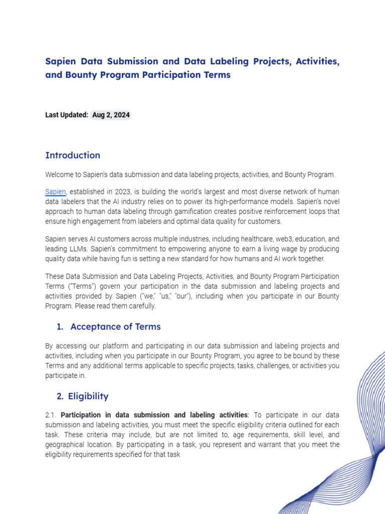 Sapien Data Submission & Labeling Terms | PDF | Trade Secret | Indemnity