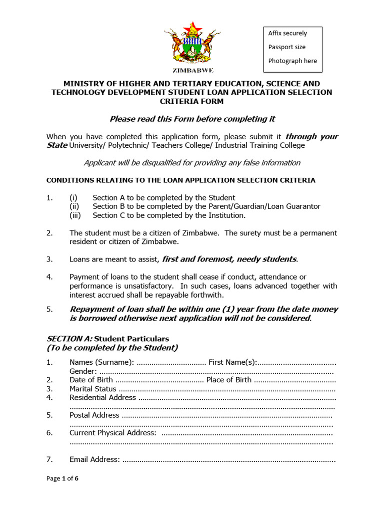 Student Loan Application Criteria Form | PDF | Student Loan