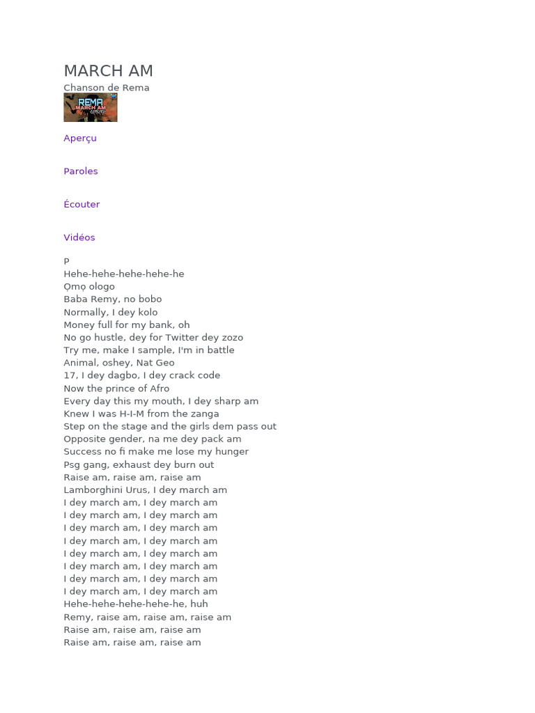 REMA MARCH AM LYRICS visual data 6