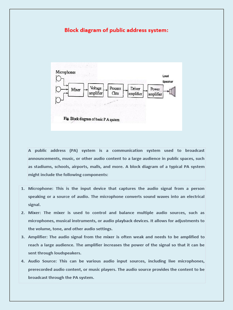 Public Address System Block Diagram | PDF | Equalization (Audio ...