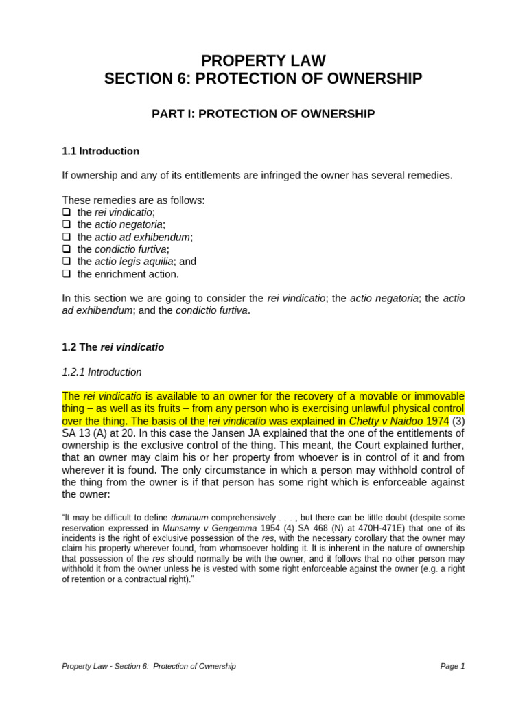 Ownership Protection in Property Law | PDF | Squatting | Common Law