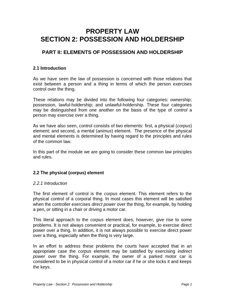 Elements of Possession in Property Law | PDF | Intention | Property