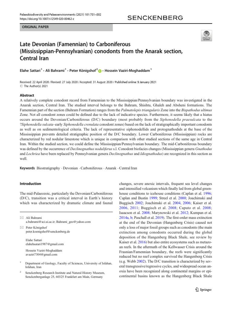 Devonian-Carboniferous Conodonts in Iran | PDF | Earth Sciences | Geology