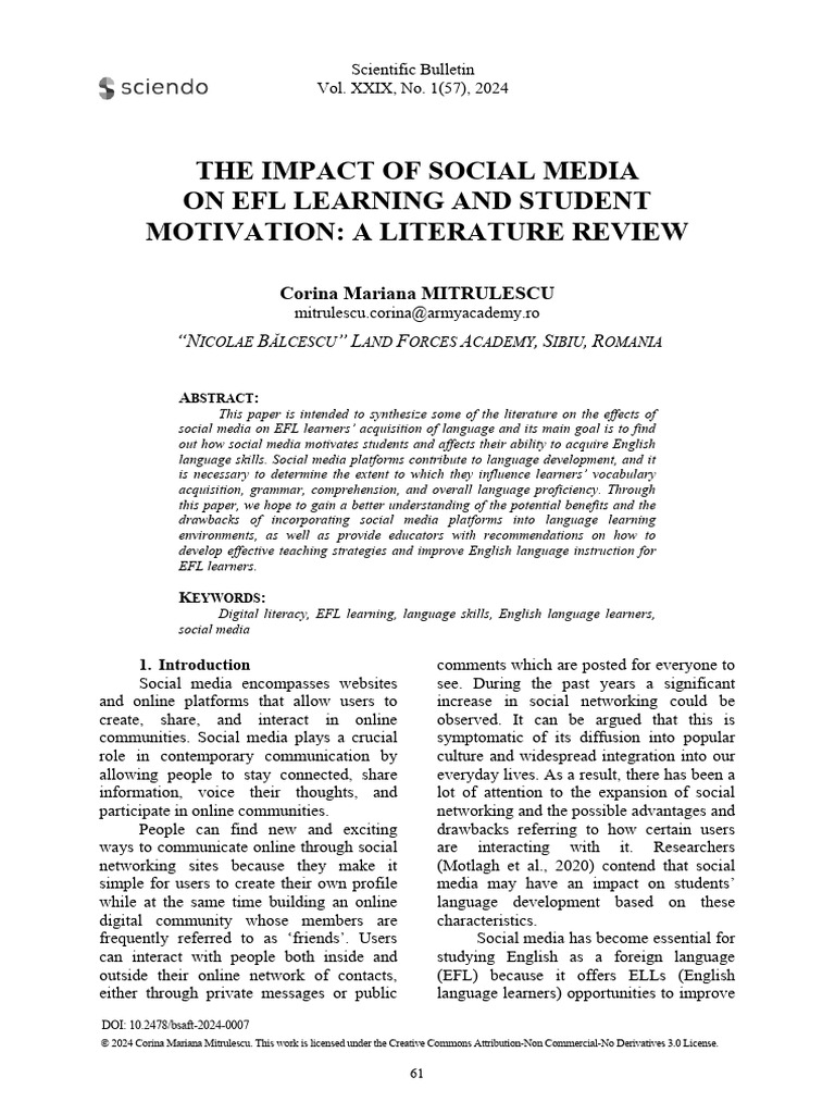 Social Media's Role in EFL Learning | PDF | English As A Second Or ...