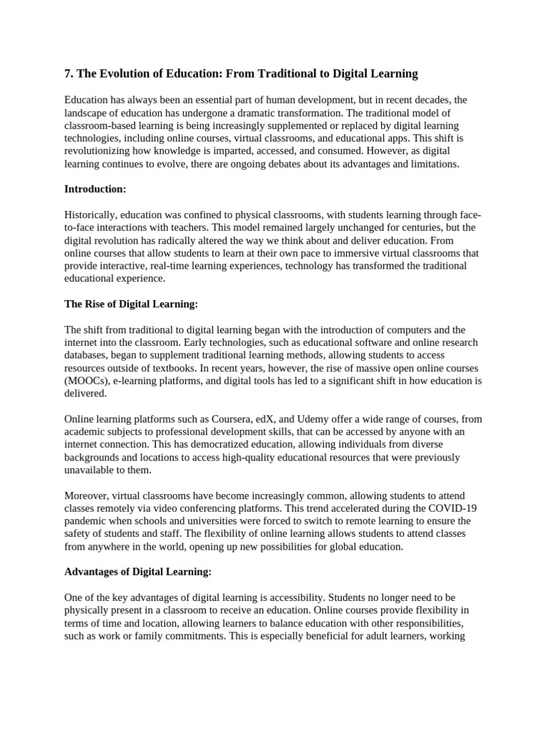 Evolution of Education: Traditional to Digital | PDF | Educational ...