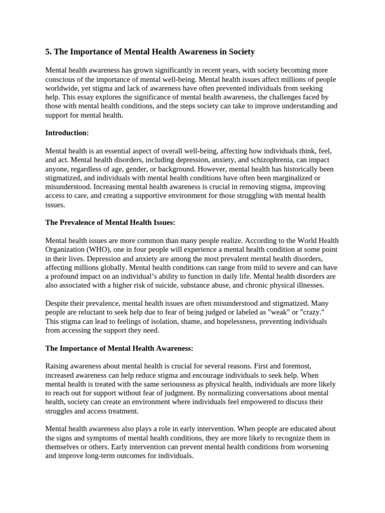 The Importance of Mental Health Awareness in Society | PDF | Mental ...