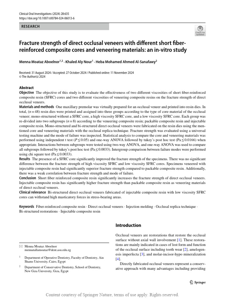 Fracture Strength of Occlusal Veneers | PDF | Dental Composite ...