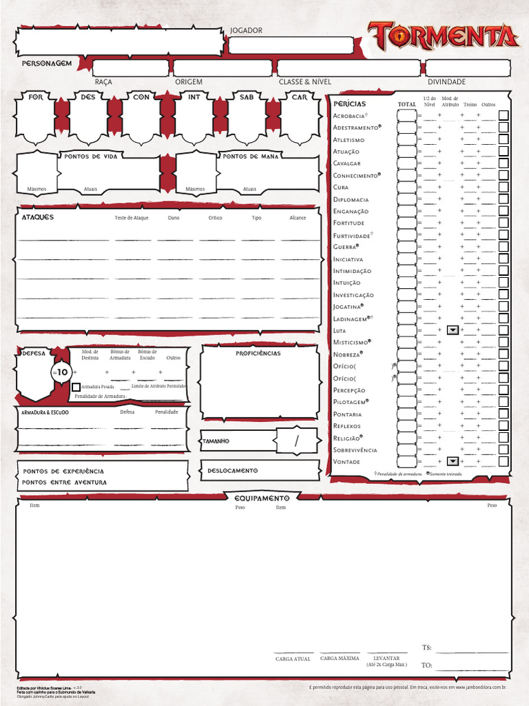Ficha de Personagem para RPG Valkaria | PDF | Jogos de tabuleiro | Jogos