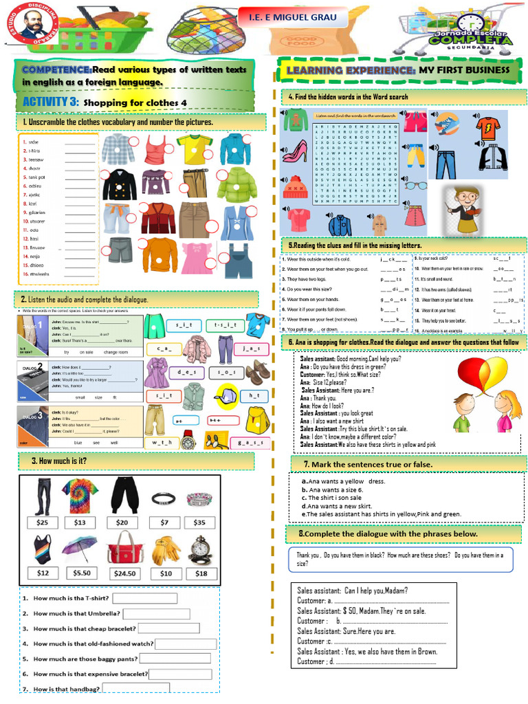 Clothes Shopping Dialogue Exercises | PDF | Linguistics