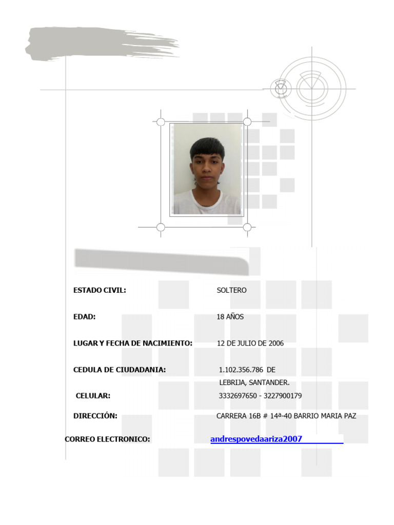 Hoja de Vida Andres Javier Poveda 2025 PDF Documento de identidad