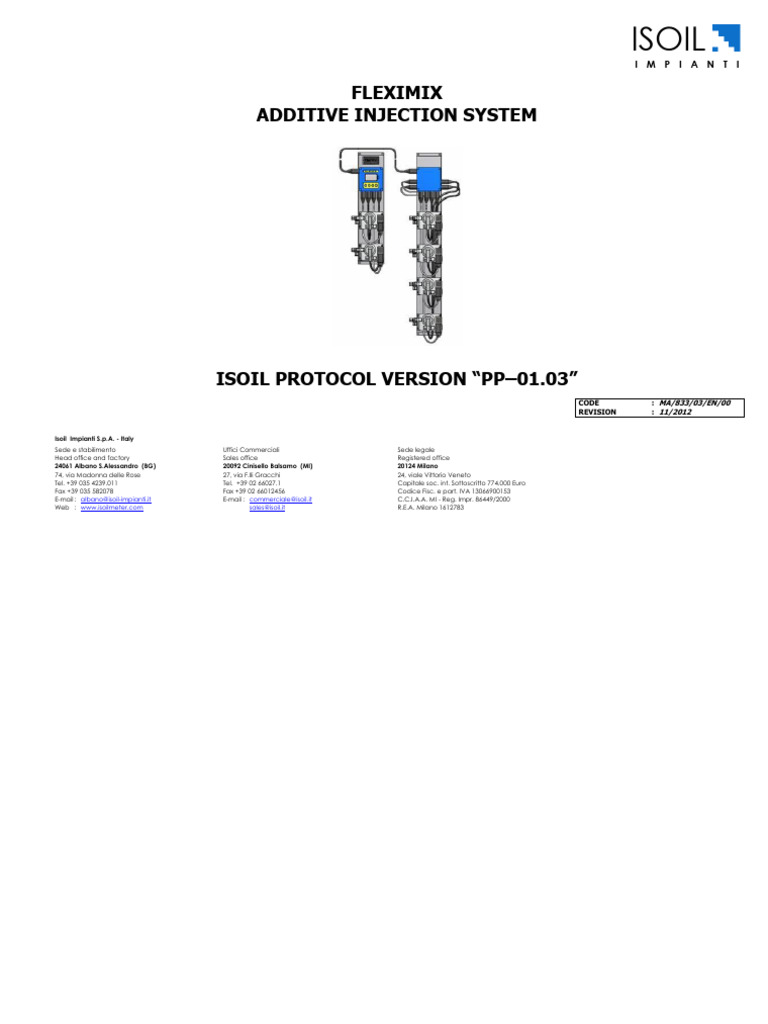 ISOIL Impianti Additive Injection Protocol | PDF | Pointer (Computer ...