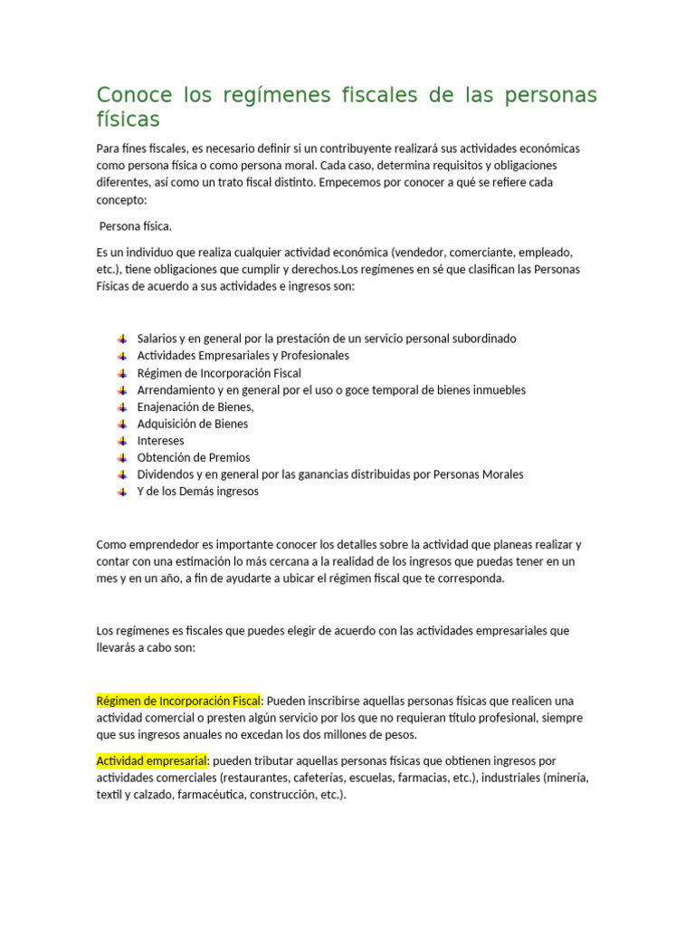 Conoce Los Regímenes Fiscales de Las Personas Físicas | PDF | Business ...