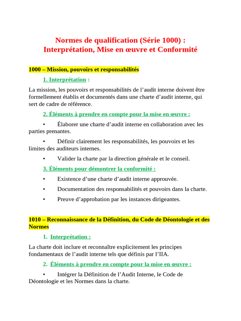 Normes de Qualification de l'Audit Interne | PDF | Audit | Conflit d ...