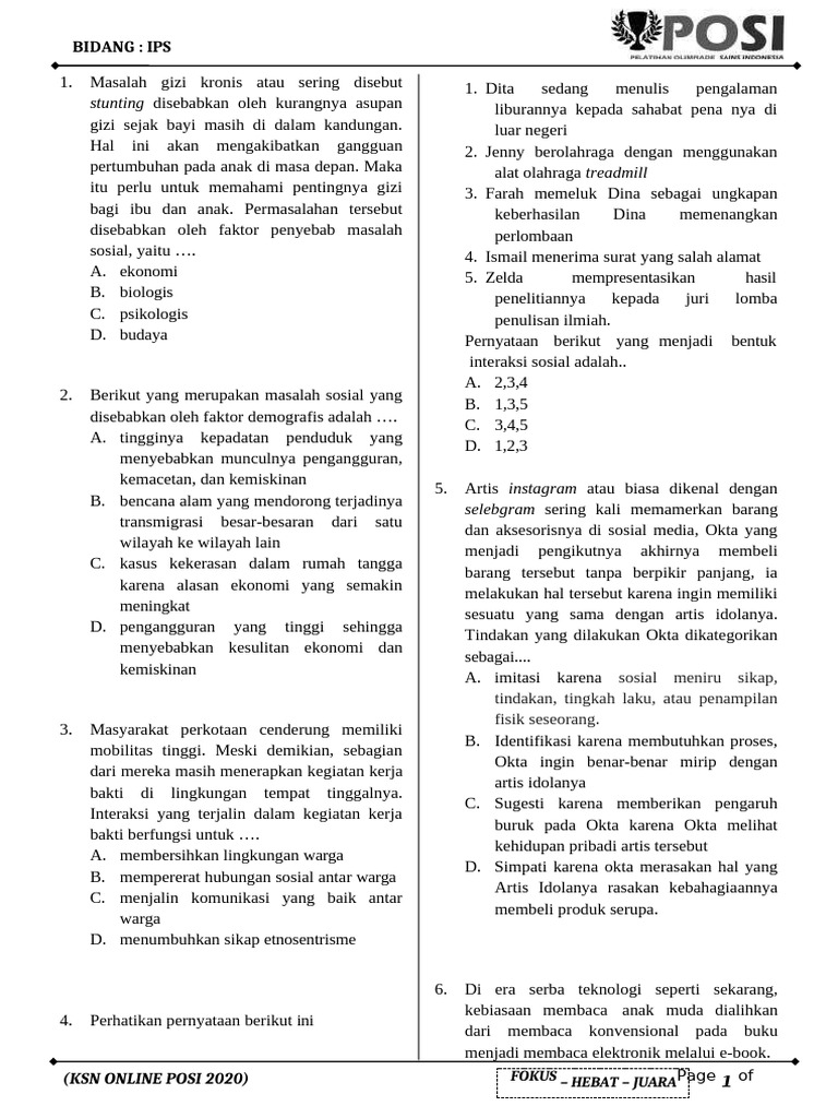 Soal KSN Posi IPS SMP 2023 | PDF
