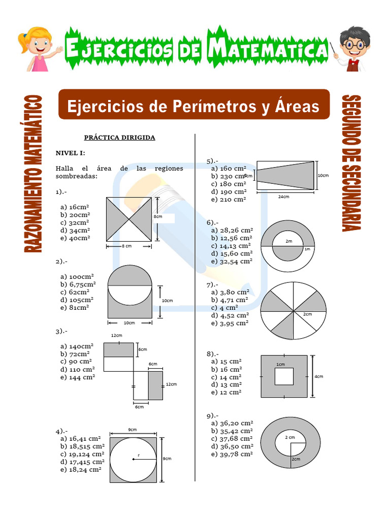 Ejercicios de áreas sombreadas en geometría | PDF | Geometría del plano ...