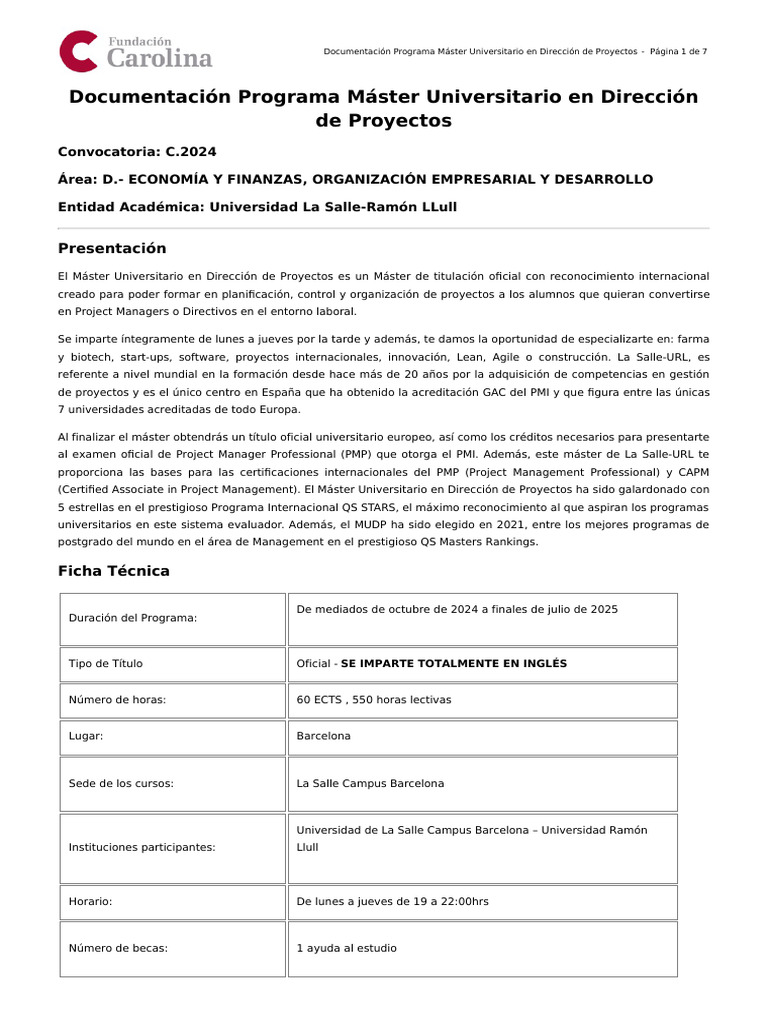 Máster en Dirección de Proyectos 2024 | PDF | Profesional en el manejo ...