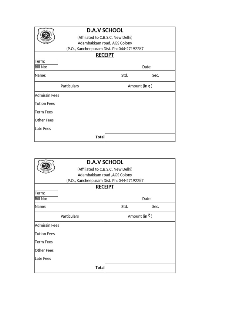 School Fee Receipt Template | PDF