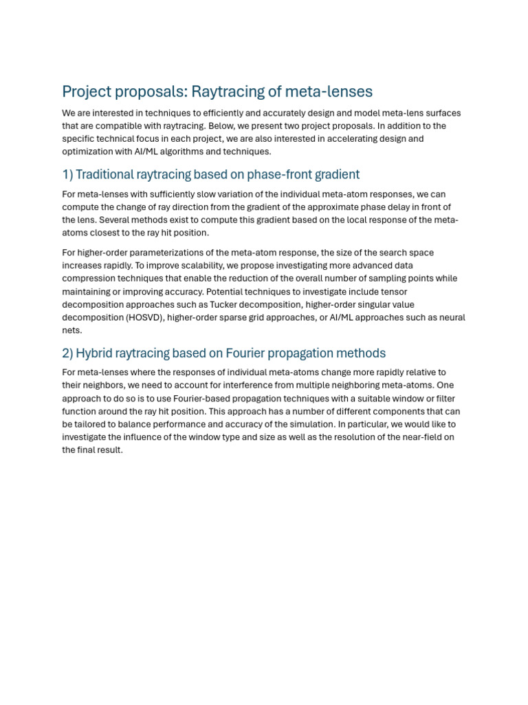 Meta-Lens Raytracing Project Proposals | PDF