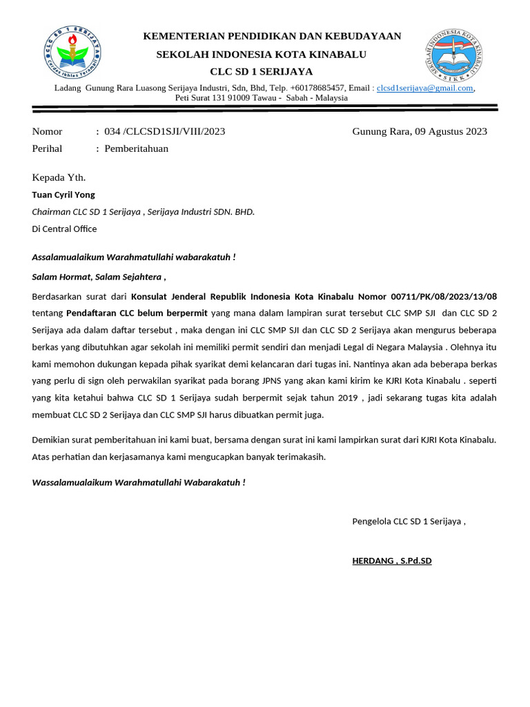 Pemberitahuan Pengurusan Permit CLC | PDF