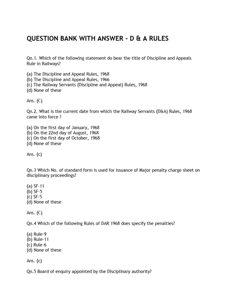D&A Rules 1968: Question Bank & Answers | PDF | Public Law