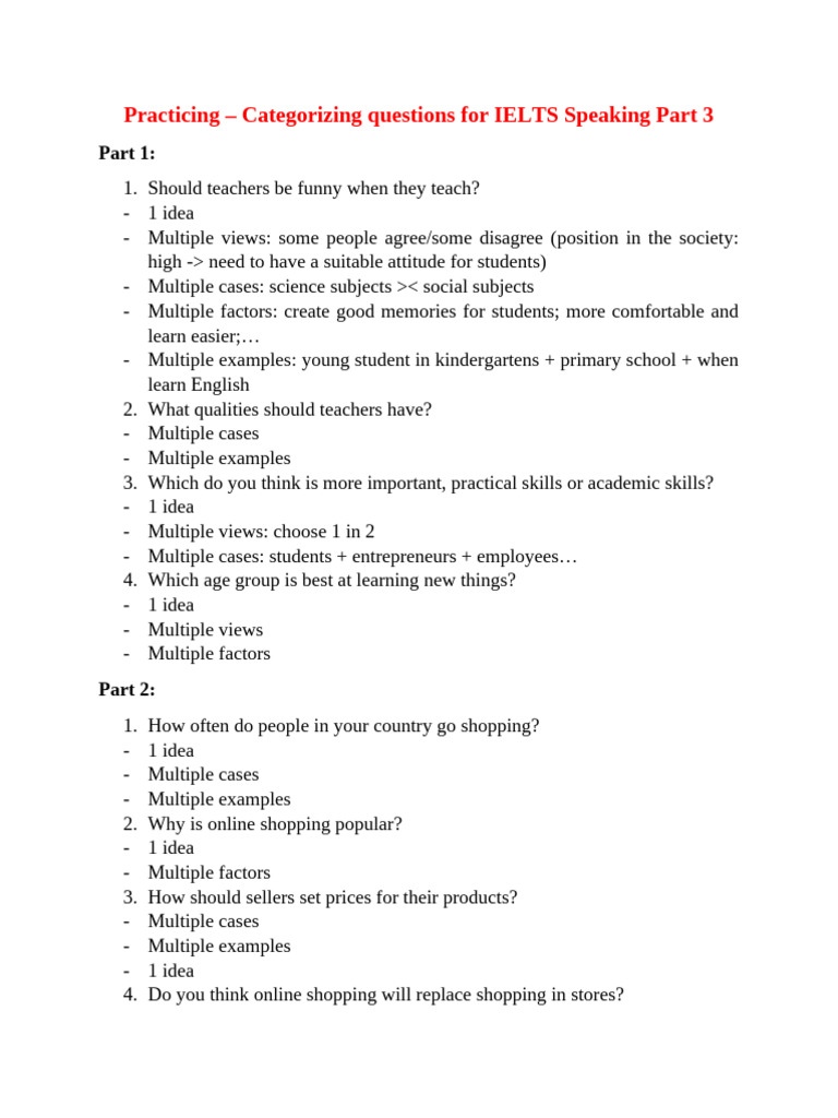 IELTS Speaking Part 3 Question Guide | PDF | Social Psychology | Childhood