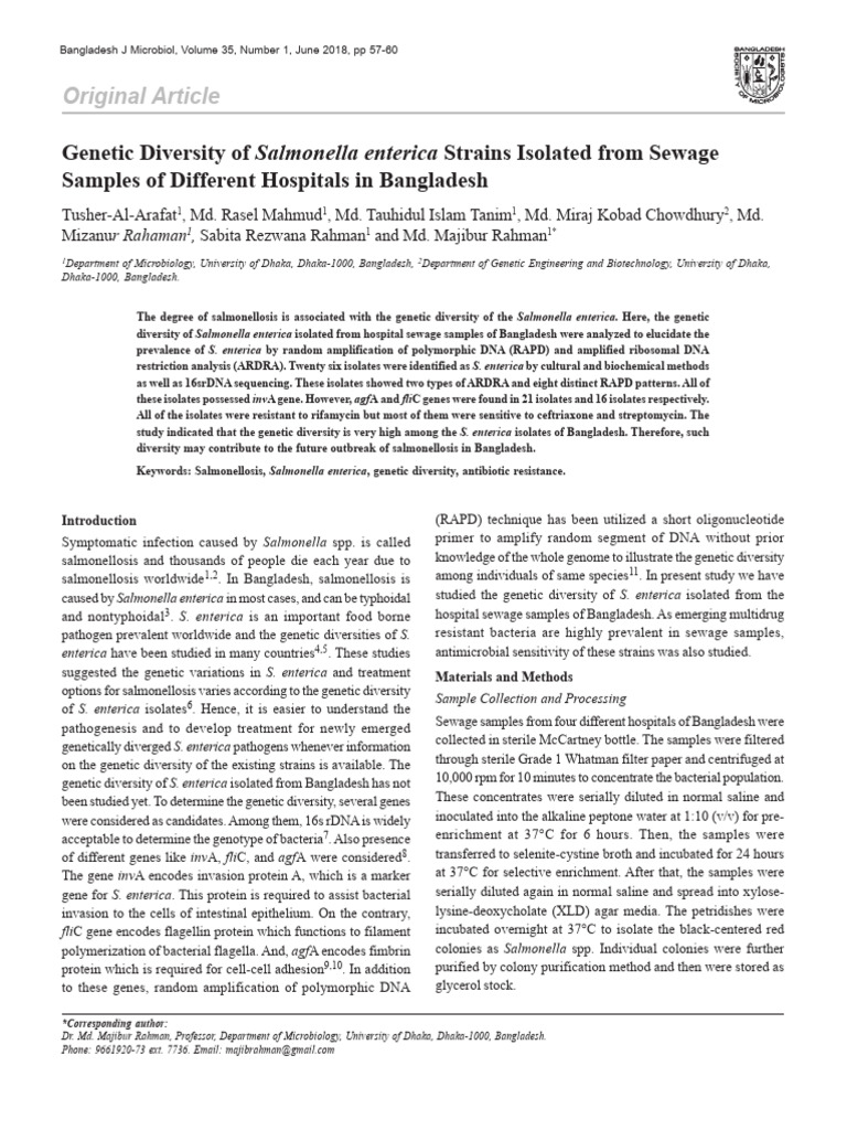 Genetic Diversity of Salmonella Enterica | PDF | Salmonella | Primer ...