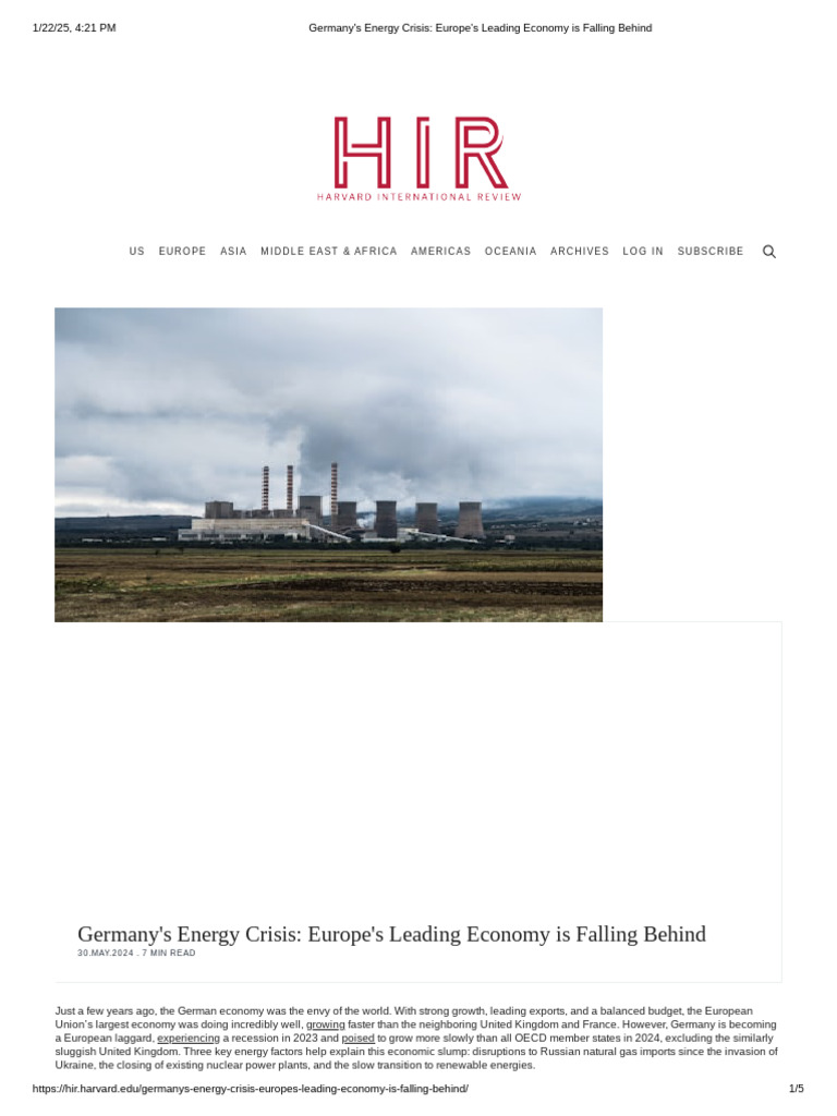 Germany's Energy Crisis - Europe's Leading Economy Is Falling Behind ...