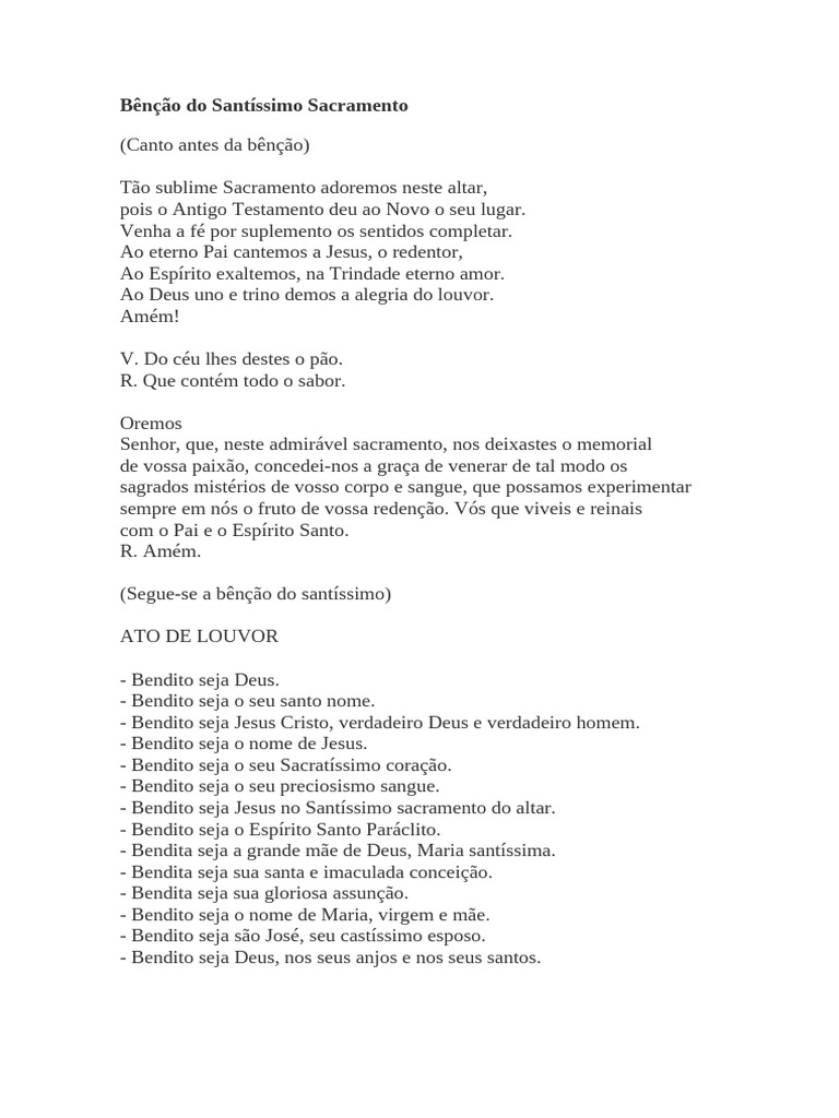 Bênção Do Santíssimo Sacramento Pdf