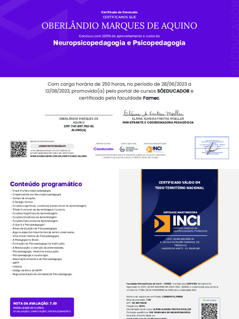 Curso de Neuropsicopedagogia e Psicopedagogia | PDF | Pedagogia ...