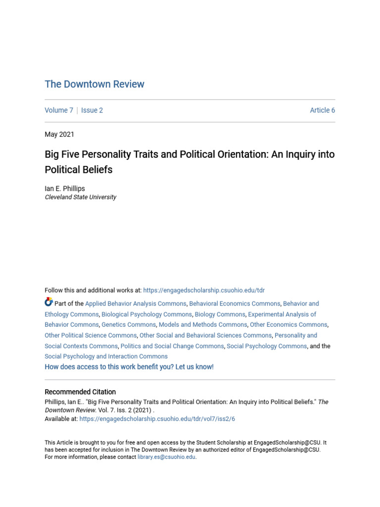 Big Five Traits and Political Beliefs | PDF | Extraversion And ...