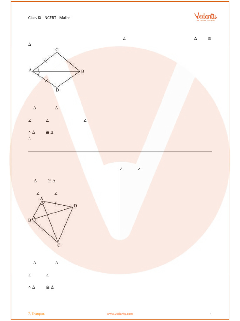 NCERT Solutions For Class 9 Maths Chapter 7 Triangles Free PDF | PDF ...