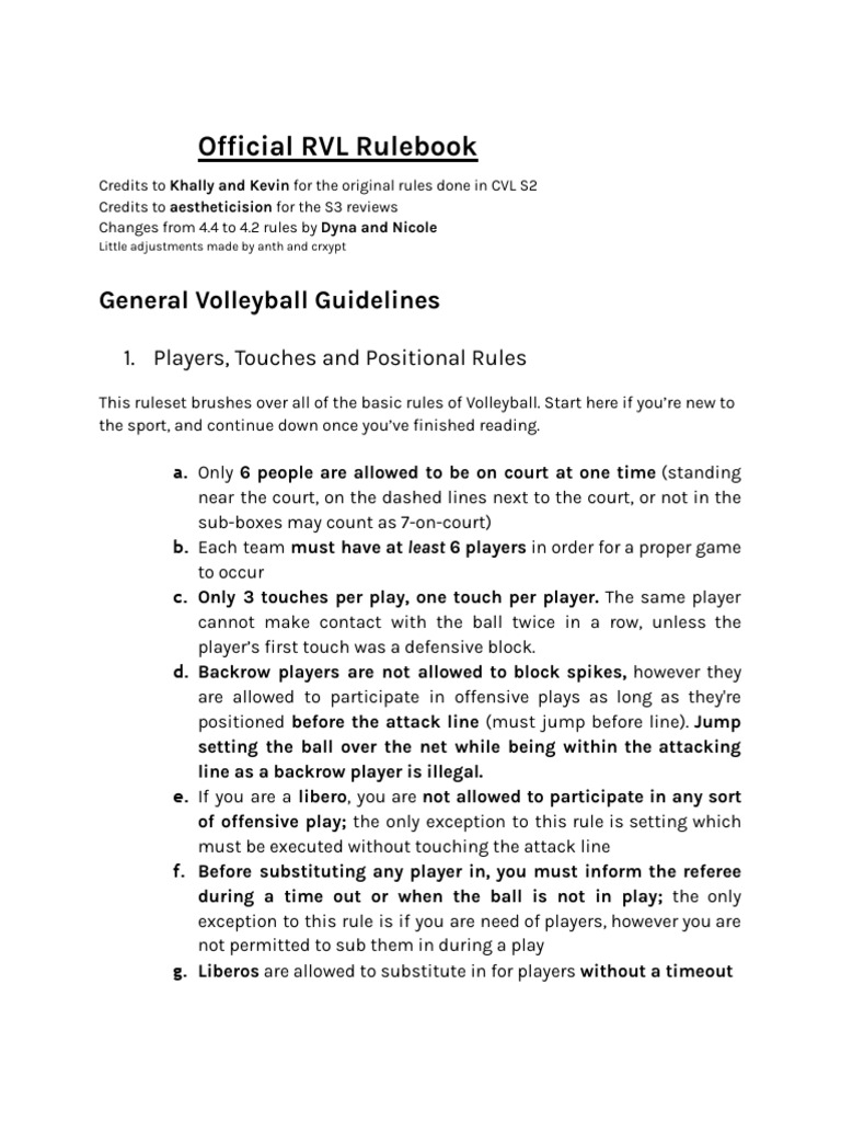 Official RVL Volleyball Rulebook 4.2 | PDF | Volleyball | Sports