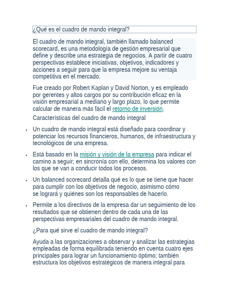 Cuadro de Mando Integral: Guía Completa | PDF | Business | Gestión ...