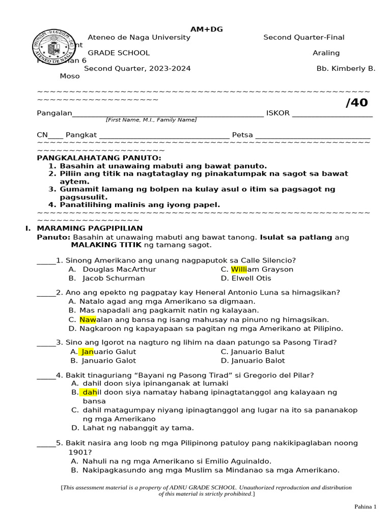 Ap 6 2ND Fqa | PDF
