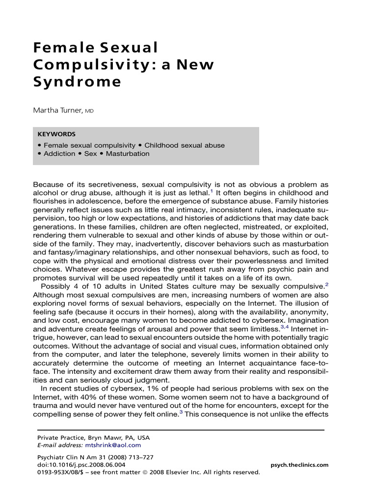 Female Sexual Compulsivity A New Syndrome | PDF | Mental Disorder ...