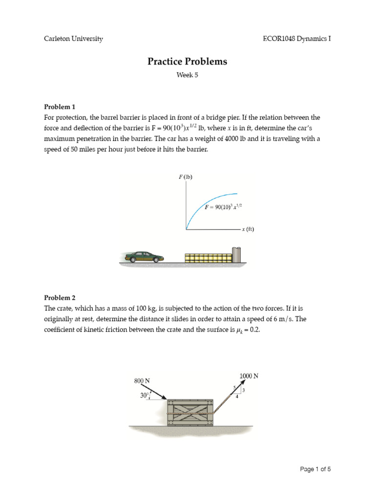 ECOR1048 Dynamics I Practice Problems | PDF | Friction | Force