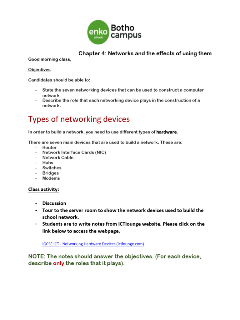 Networking Devices and Their Roles | PDF