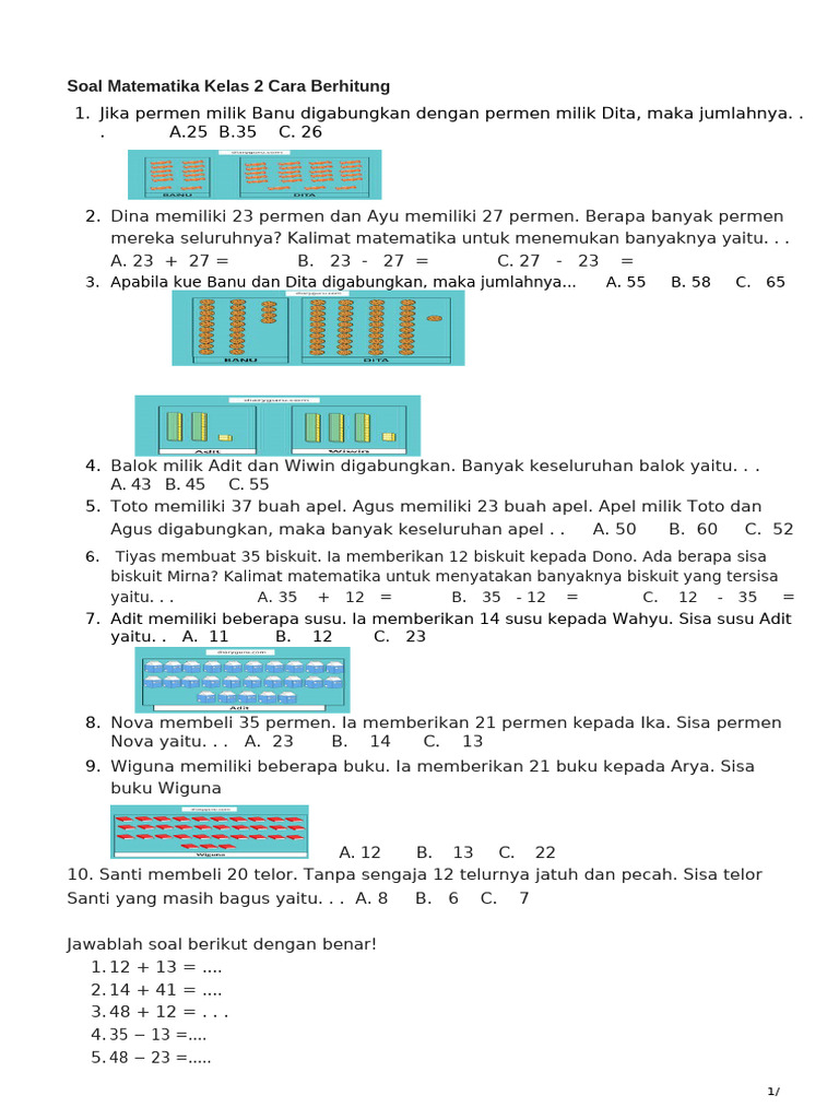 Soal Matematika Kelas 2 Cara Berhitung Pdf