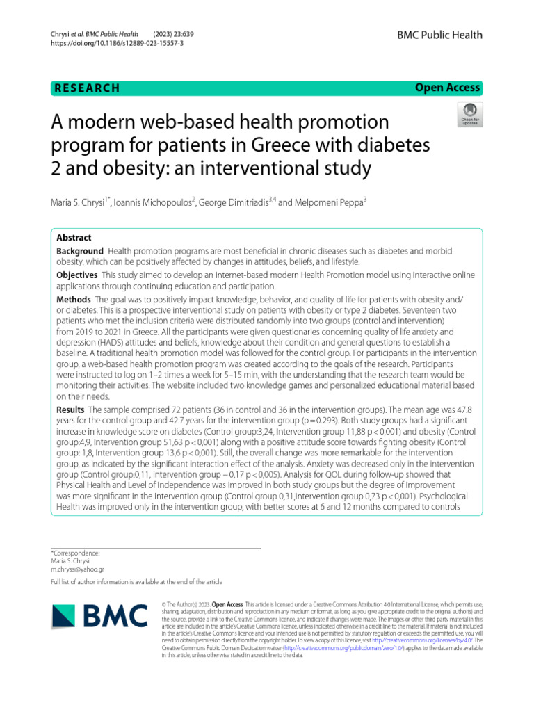 A Modern Webbased Health Promotion Program For Patients in Greece With ...