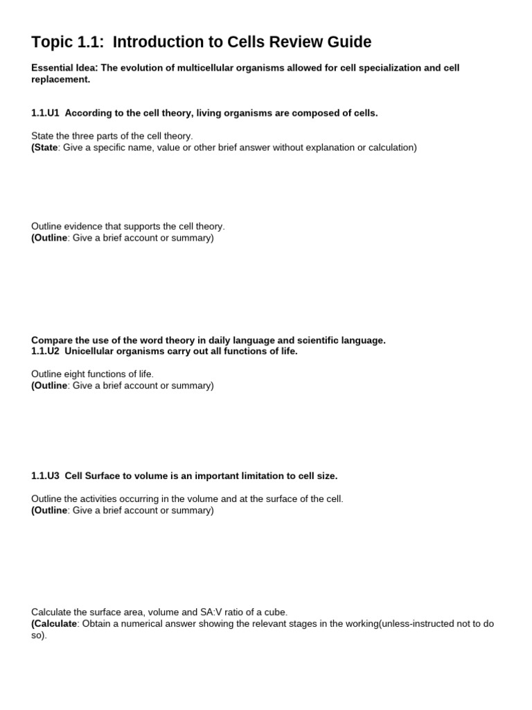 Topic 1.1 Intro To Cells Review | PDF | Cellular Differentiation | Stem ...