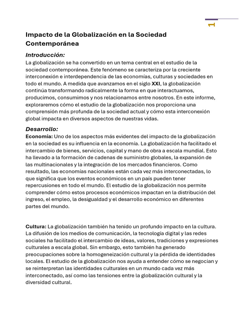 Impacto Globalización en Sociedad | PDF | Globalización | Sociedad