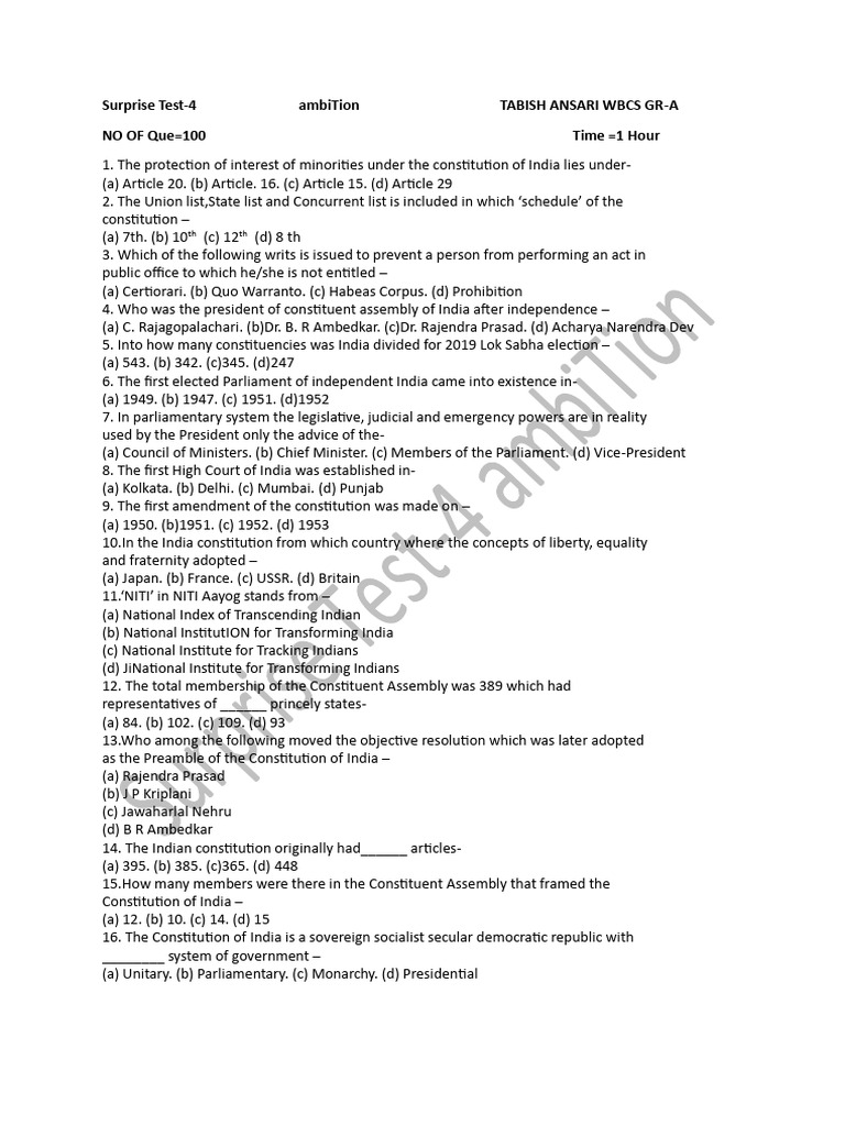 WBCS GR-A Surprise Test Questions | PDF | Oceans