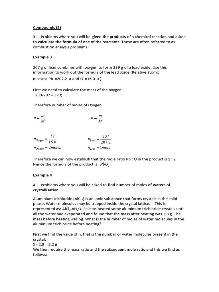 Combustion Analysis and Crystallization Calculations | PDF