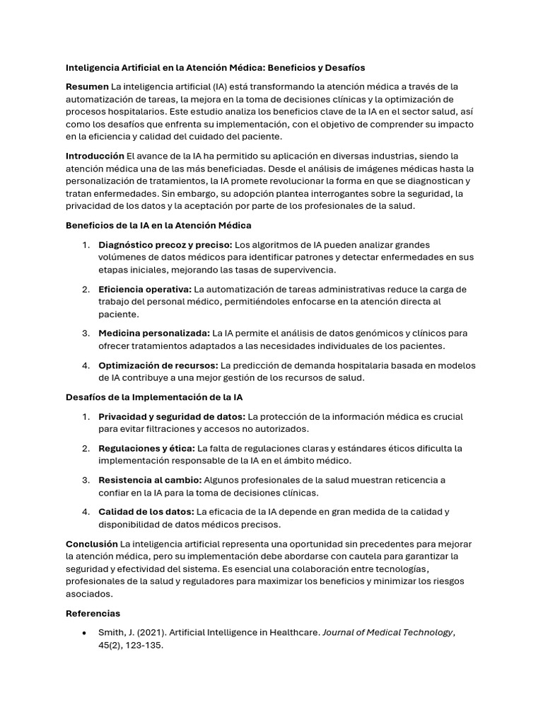 IA en Salud: Beneficios y Desafíos | PDF | Inteligencia artificial ...