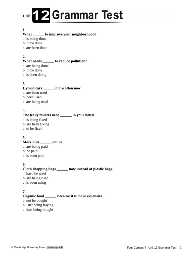 Unit 12 Grammar Test: Passive Voice & Conjunctions | PDF