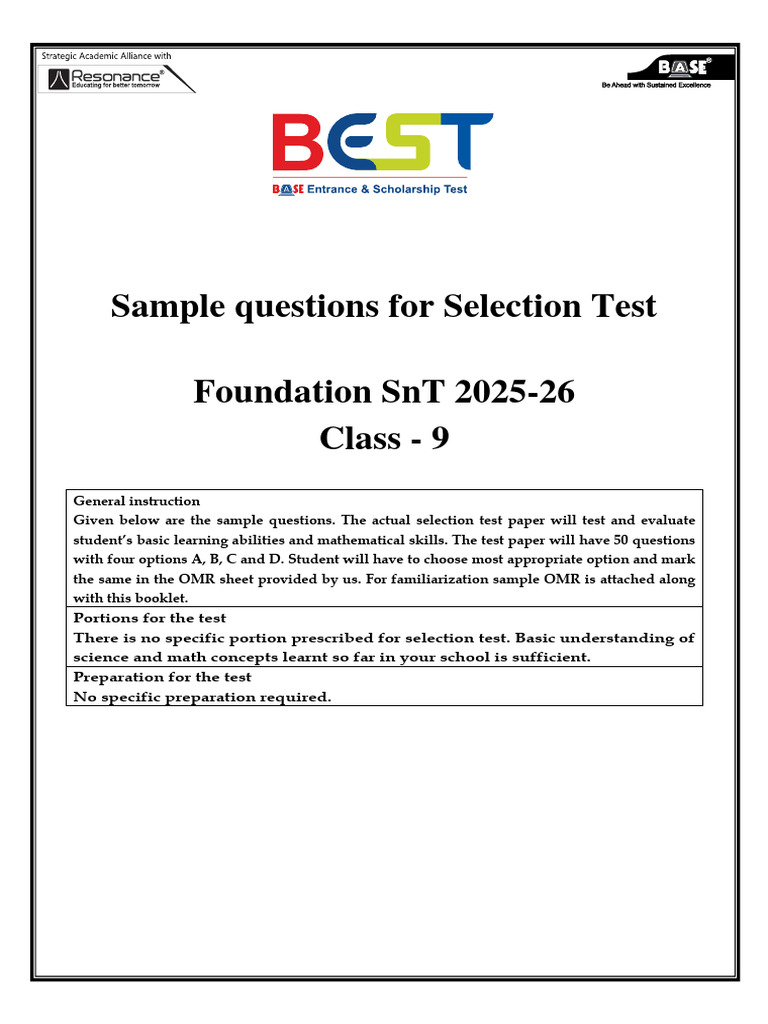 Class 9 SnT 202526 Sample Test Questions PDF Force Atmosphere Of — free download